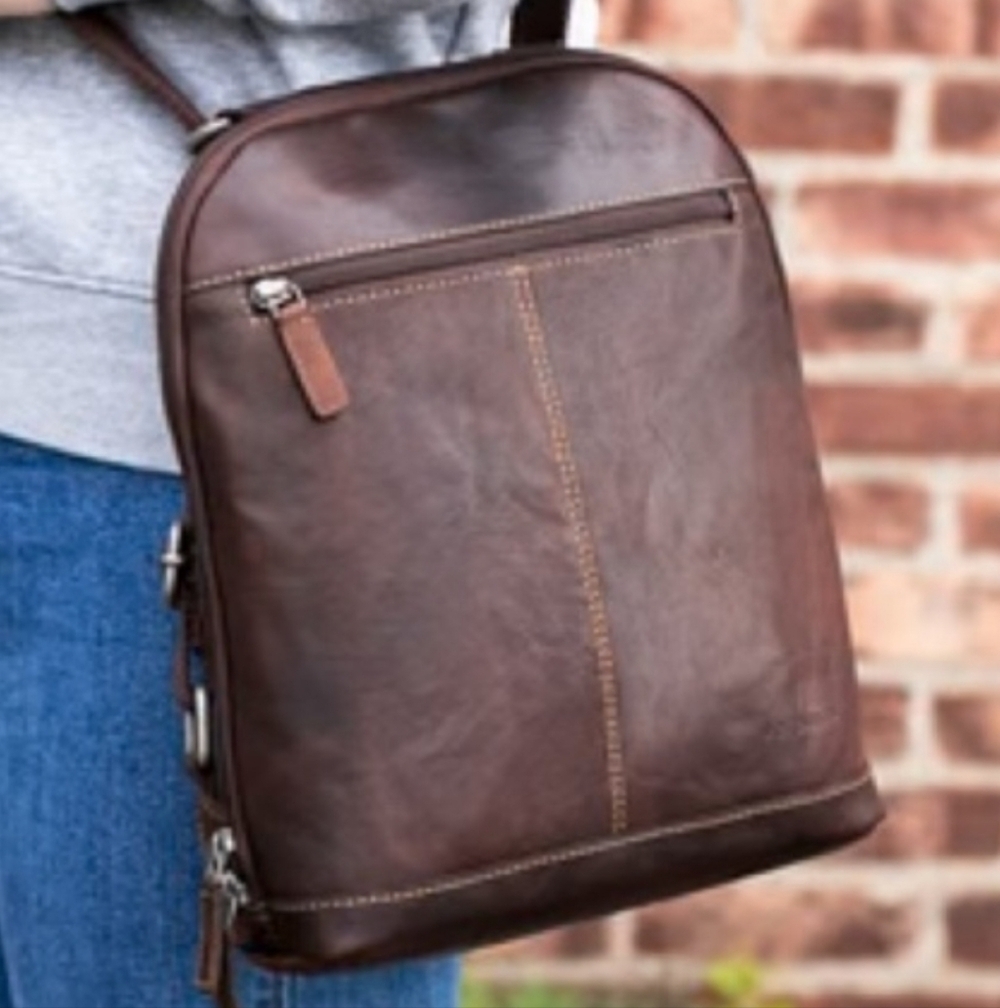 Jack Georges Voyager Or Adele Slim Backpack Hand Stained Buffalo Leather Brown — image 2 of 8